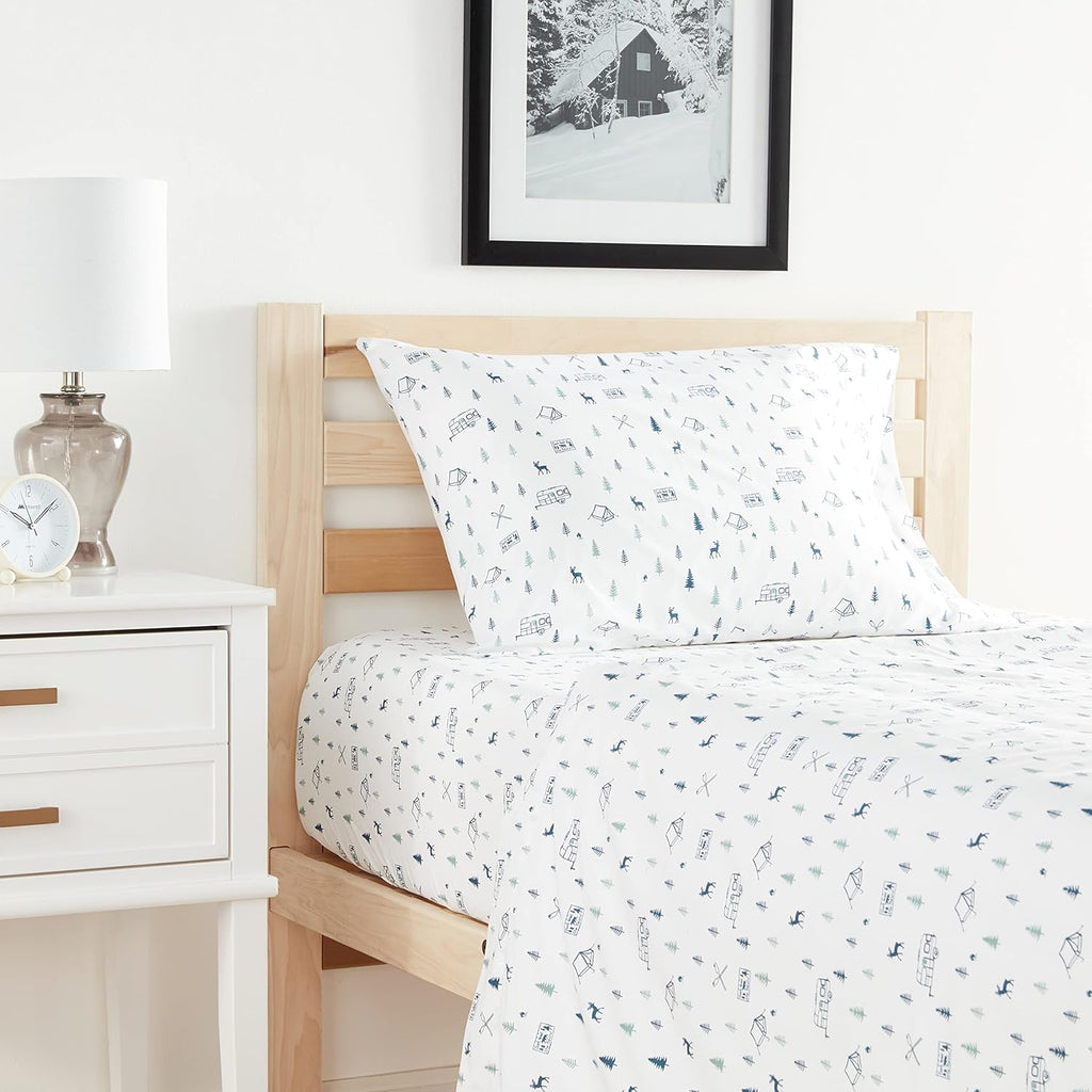 - Twin Sheet Set, Cotton Percale Bed Sheets, Crisp & Cool Bed Sheets, Ideal Dorm Essentials (Campout Dark Blue, Twin)