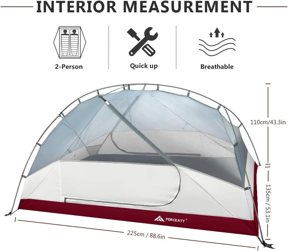 Tent for 2 and 3 Person Is Waterproof and Windproof, Camping Tent for 3 to 4 Seasons,Lightweight Aluminum Pole Backpacking Tent Can Be Set up Quickly,Great for Hiking