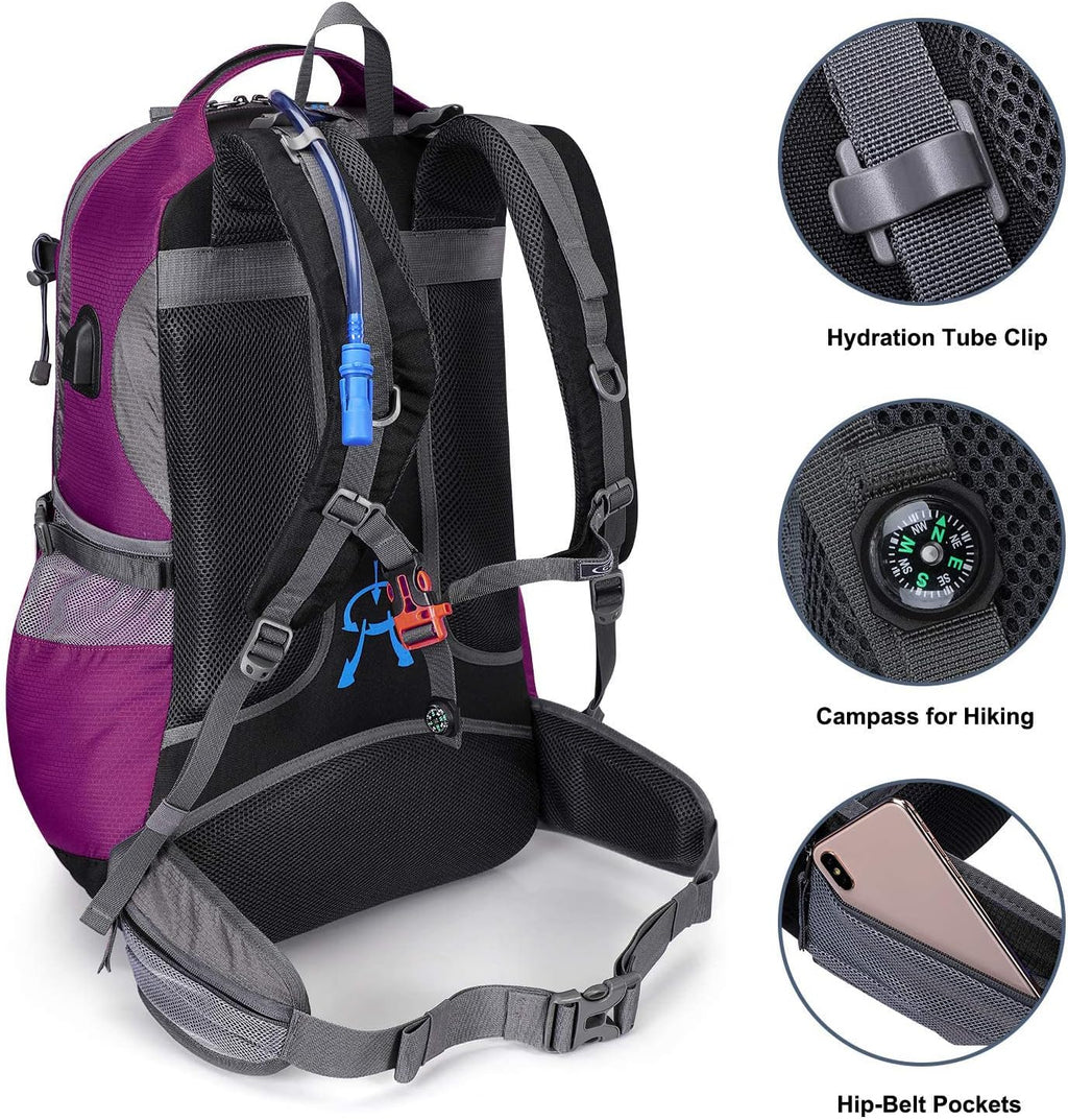 50L Hiking Backpack Waterproof Daypack Outdoor Camping Climbing Backpack with Rain Cover for Men Women(Rose Red)