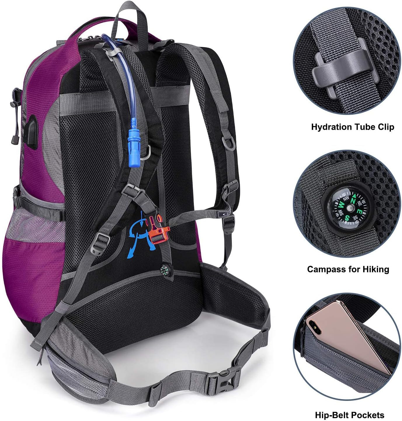 50L Hiking Backpack Waterproof Daypack Outdoor Camping Climbing Backpack with Rain Cover for Men Women(Rose Red)