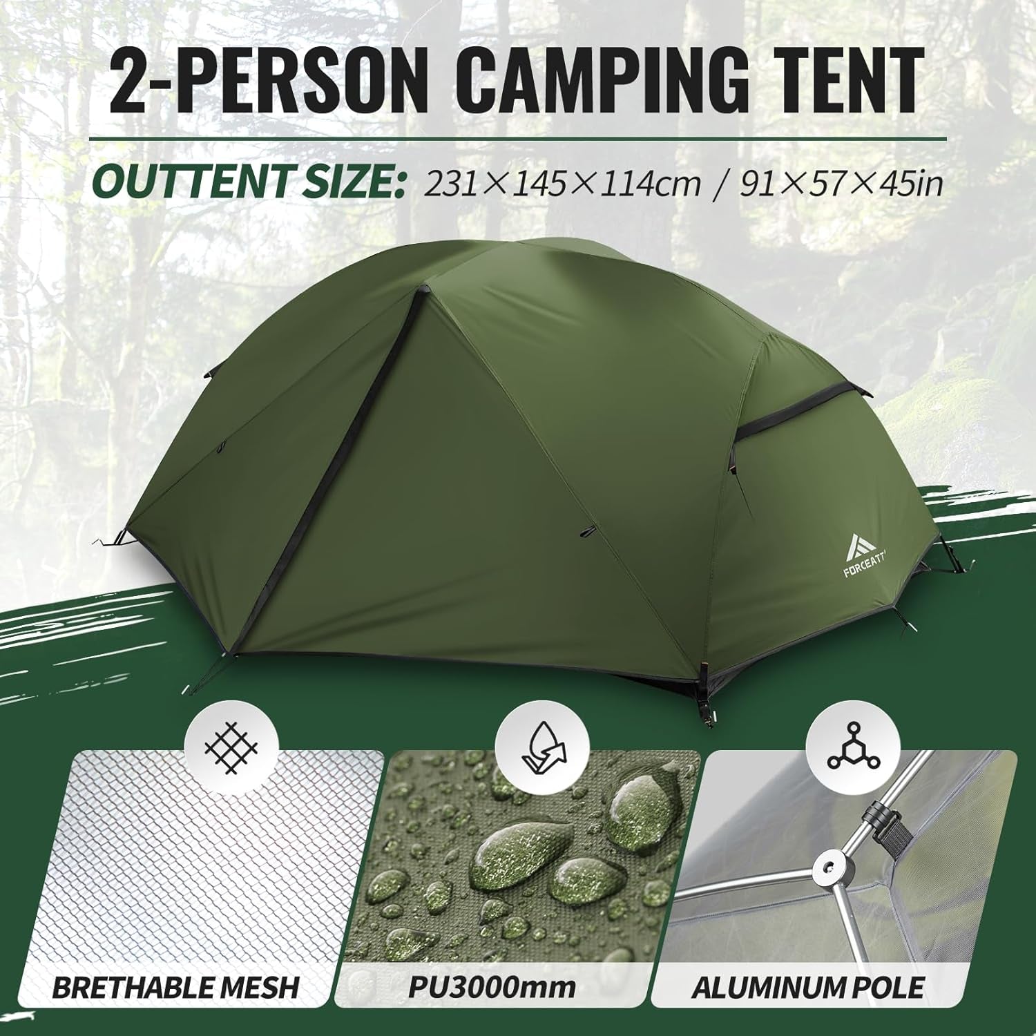 Tent for 2 and 3 Person Is Waterproof and Windproof, Camping Tent for 3 to 4 Seasons,Lightweight Aluminum Pole Backpacking Tent Can Be Set up Quickly,Great for Hiking