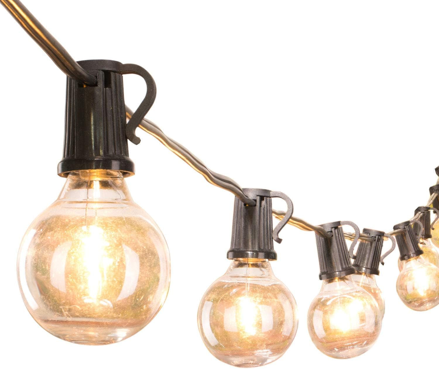 50Feet Led G40 Outdoor Patio String Lights with Ledclear Globe Bulbs, Warm White Ambience Indoor and Outdoor Lights for Patio Garden Backyard Bistro Pergola Tents Gazebo Decor,Black Wire