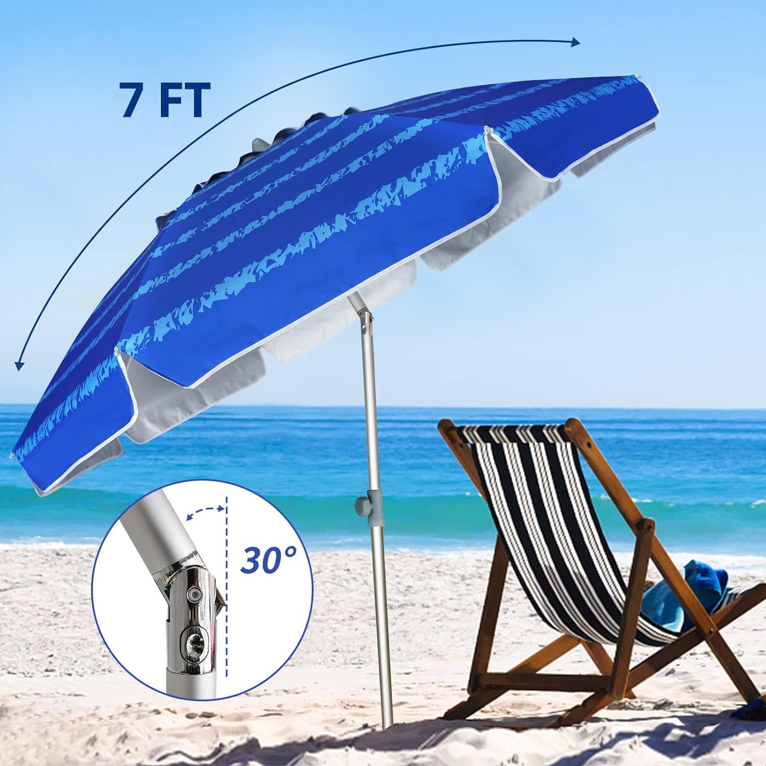 7 Foot Heavy Duty HIGH Wind Beach Umbrella with Sand Anchor Vent Tilt Portable Sun Shelter, UV 50+ Sun Protection Outdoor Sunshade Umbrellas Carry Bag for Patio Garden Pool Backyard Multicolor