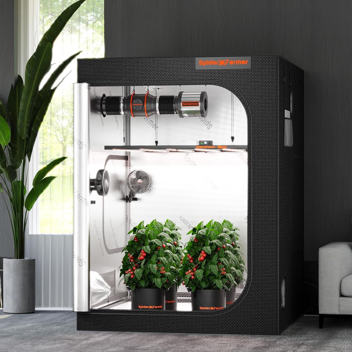 5X5 Grow Tent Pro-Grade, 60"X60"X80", with Observation Window and Floor Tray, 1680D Thicken Mylar Canvas, 5X5X6.6 for Indoor Hydroponic Growing for SF7000, SE7000, G7000