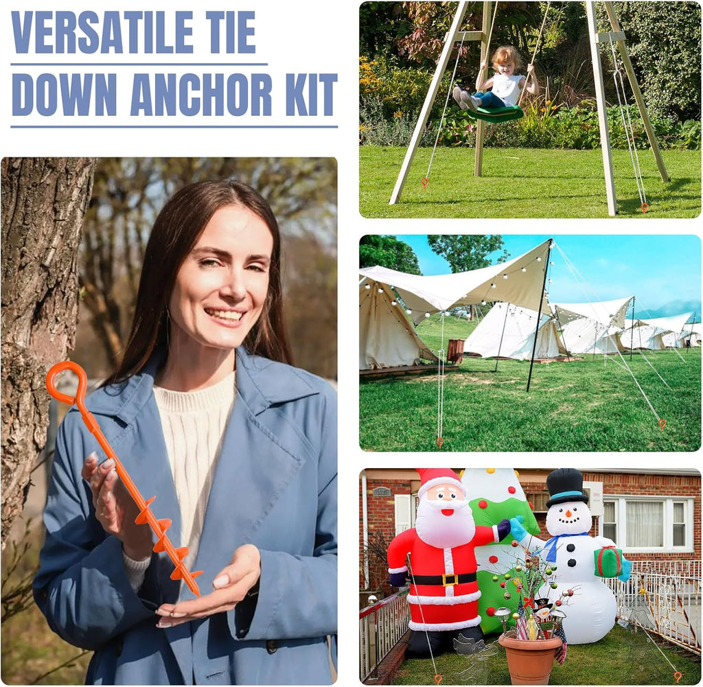 USA Trampoline Stakes Screw in Tent Stakes Parts Heavy Duty for Canopies,4-Pack Outdoor Anchor Kit with Straps(Orange)