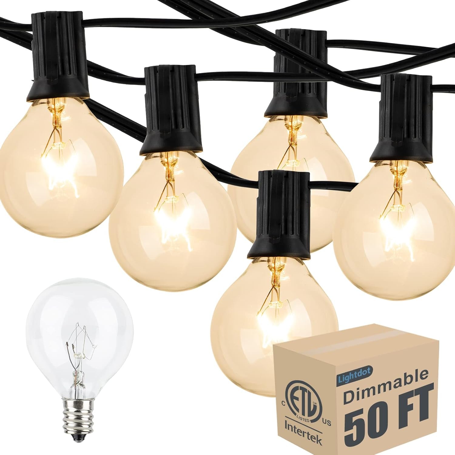 G40 Globe String Lights 2700K with 52 Edison Glass Bulbs(2 Spare)