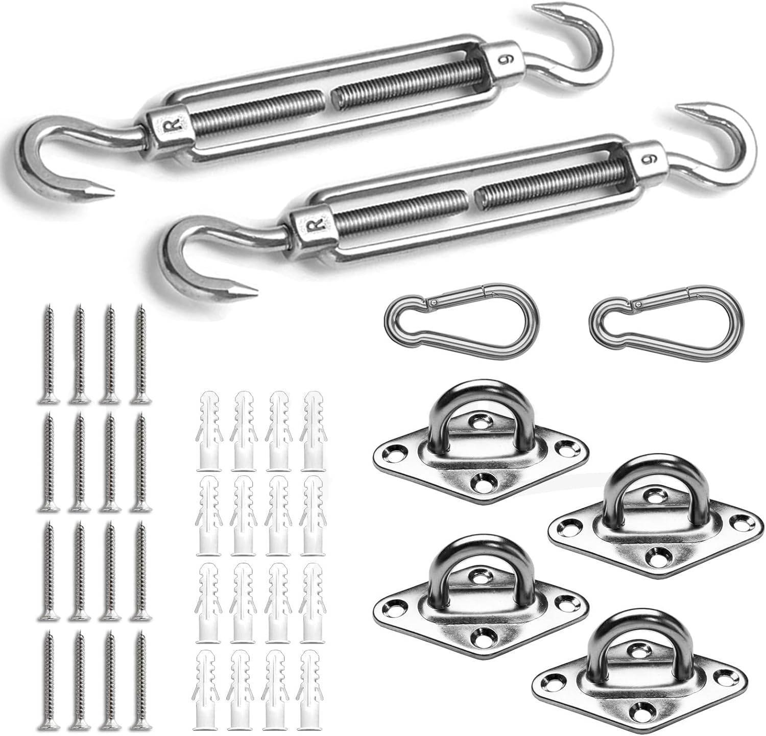 Sun Shade Sail 316 Stainless Steel Hardware Kit 6 Inch for Rectangle Shade Sail Installation for Backyard Yard Deck Patio Garden