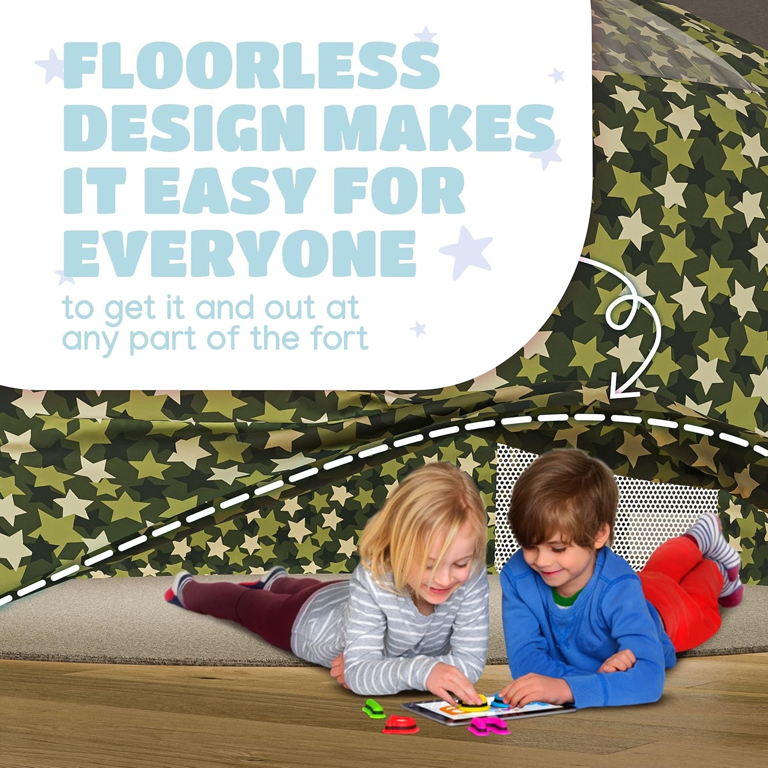 Inflatable Tent for Kids (Camo Dark Grey), Inflatable Air Tent for Kids Sets up and Stores Away in Seconds, Improved Blow up Fort (Fan NOT Included) (Camo Stars)