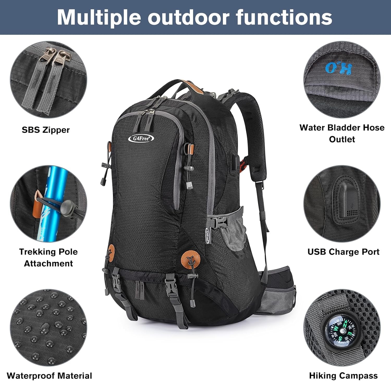 50L Hiking Backpack Waterproof Daypack Outdoor Camping Climbing Backpack with Rain Cover for Men Women