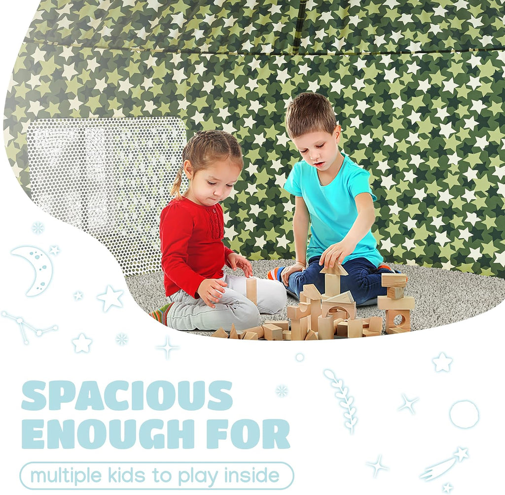 Inflatable Tent for Kids (Camo Dark Grey), Inflatable Air Tent for Kids Sets up and Stores Away in Seconds, Improved Blow up Fort (Fan NOT Included) (Camo Stars)