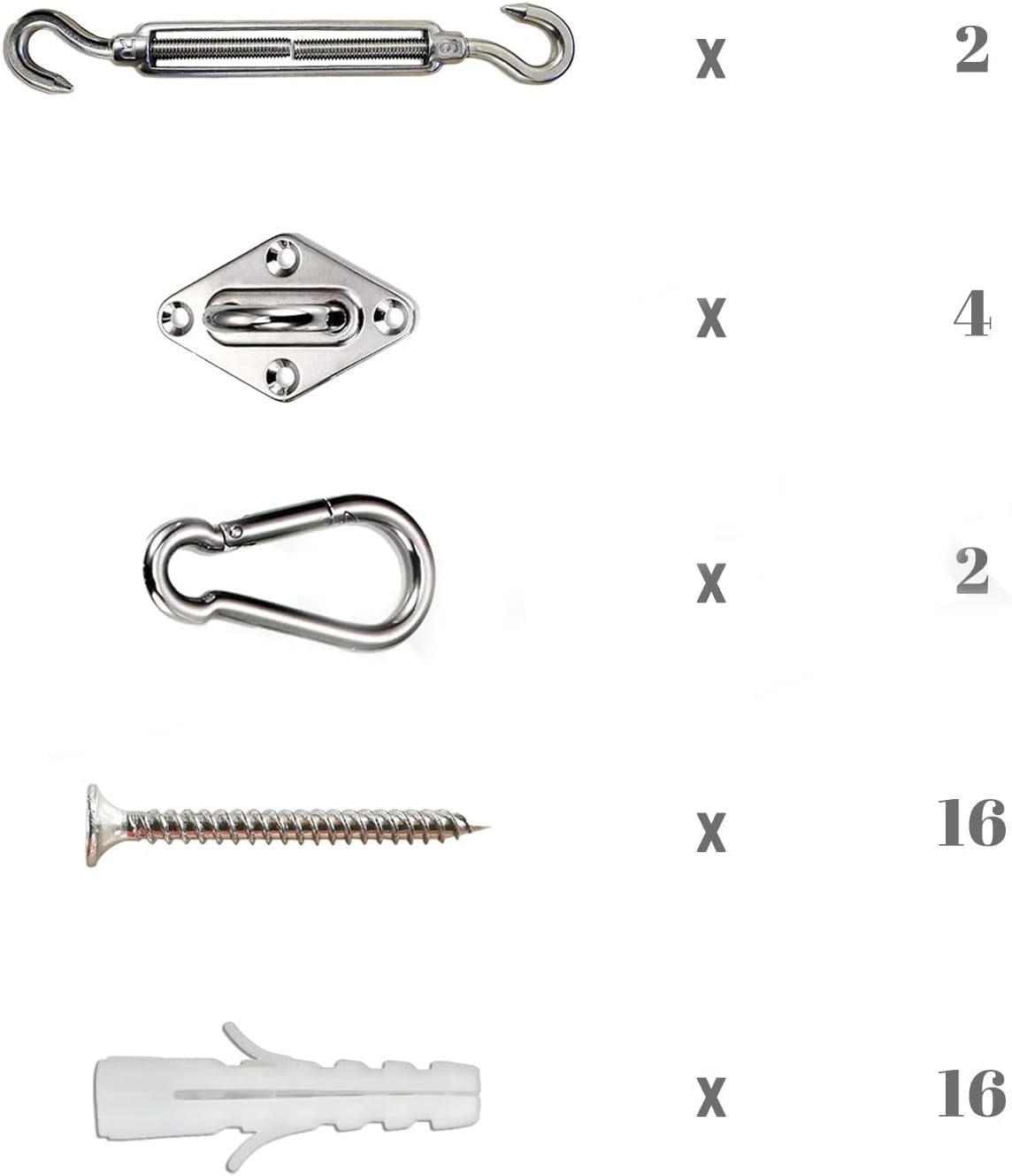 Sun Shade Sail 316 Stainless Steel Hardware Kit 6 Inch for Rectangle Shade Sail Installation for Backyard Yard Deck Patio Garden