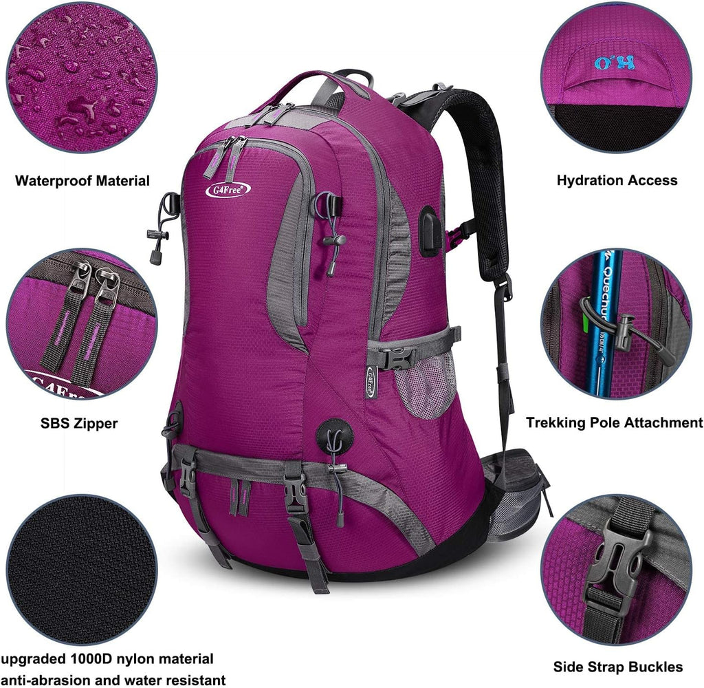 50L Hiking Backpack Waterproof Daypack Outdoor Camping Climbing Backpack with Rain Cover for Men Women(Rose Red)
