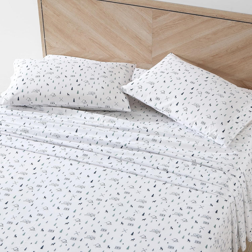 - Twin Sheet Set, Cotton Percale Bed Sheets, Crisp & Cool Bed Sheets, Ideal Dorm Essentials (Campout Dark Blue, Twin)