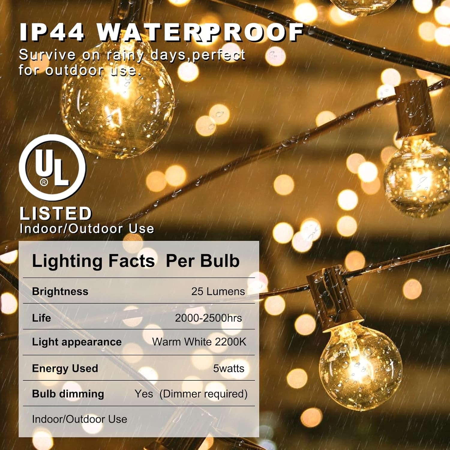 Outdoor String Lights 100Feet Patio Lights with 105 G40 Edison Glass Bulbs(5 Spare) Globe Hanging Lights for Patio,Balcony Backyard,Camping,Party Decor,Waterproof Vintage String Lights for Outside