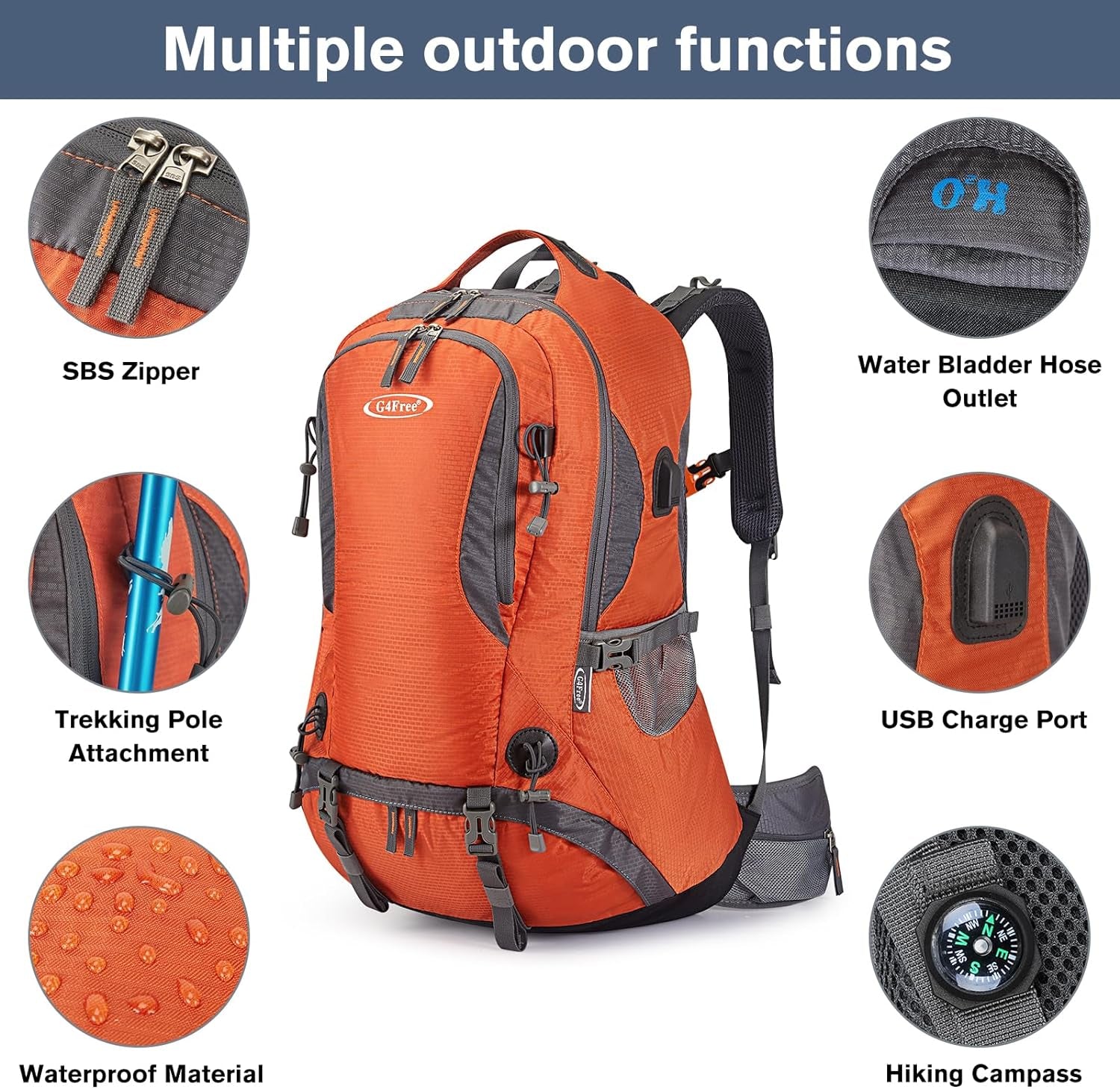 50L Hiking Backpack Waterproof Daypack Outdoor Camping Climbing Backpack with Rain Cover for Men Women