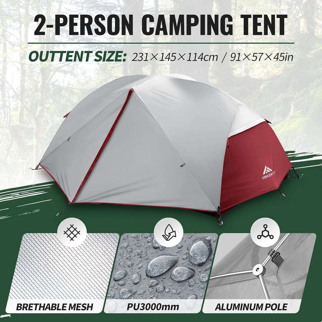 Tent for 2 and 3 Person Is Waterproof and Windproof, Camping Tent for 3 to 4 Seasons,Lightweight Aluminum Pole Backpacking Tent Can Be Set up Quickly,Great for Hiking