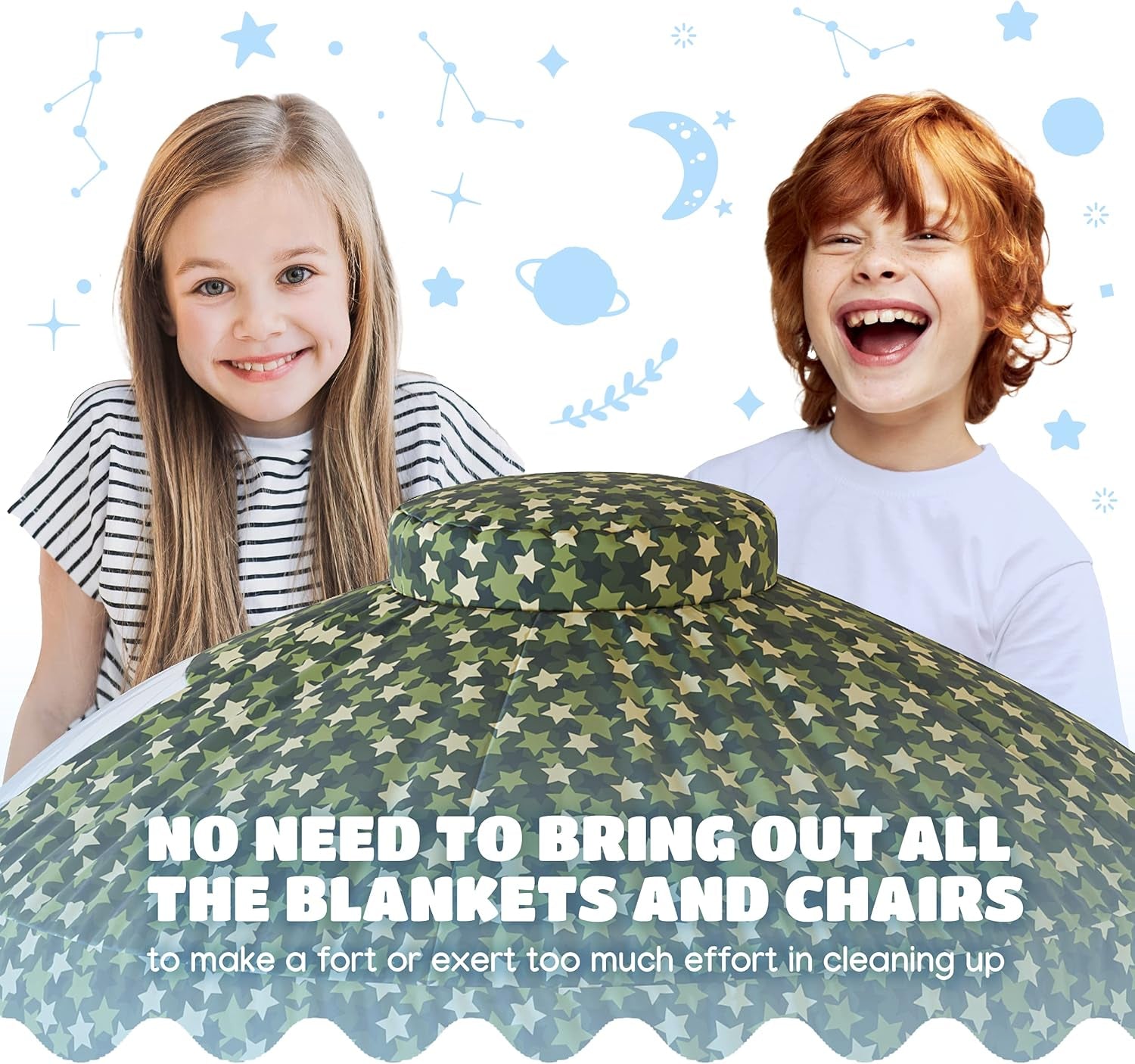 Inflatable Tent for Kids (Camo Dark Grey), Inflatable Air Tent for Kids Sets up and Stores Away in Seconds, Improved Blow up Fort (Fan NOT Included) (Camo Stars)