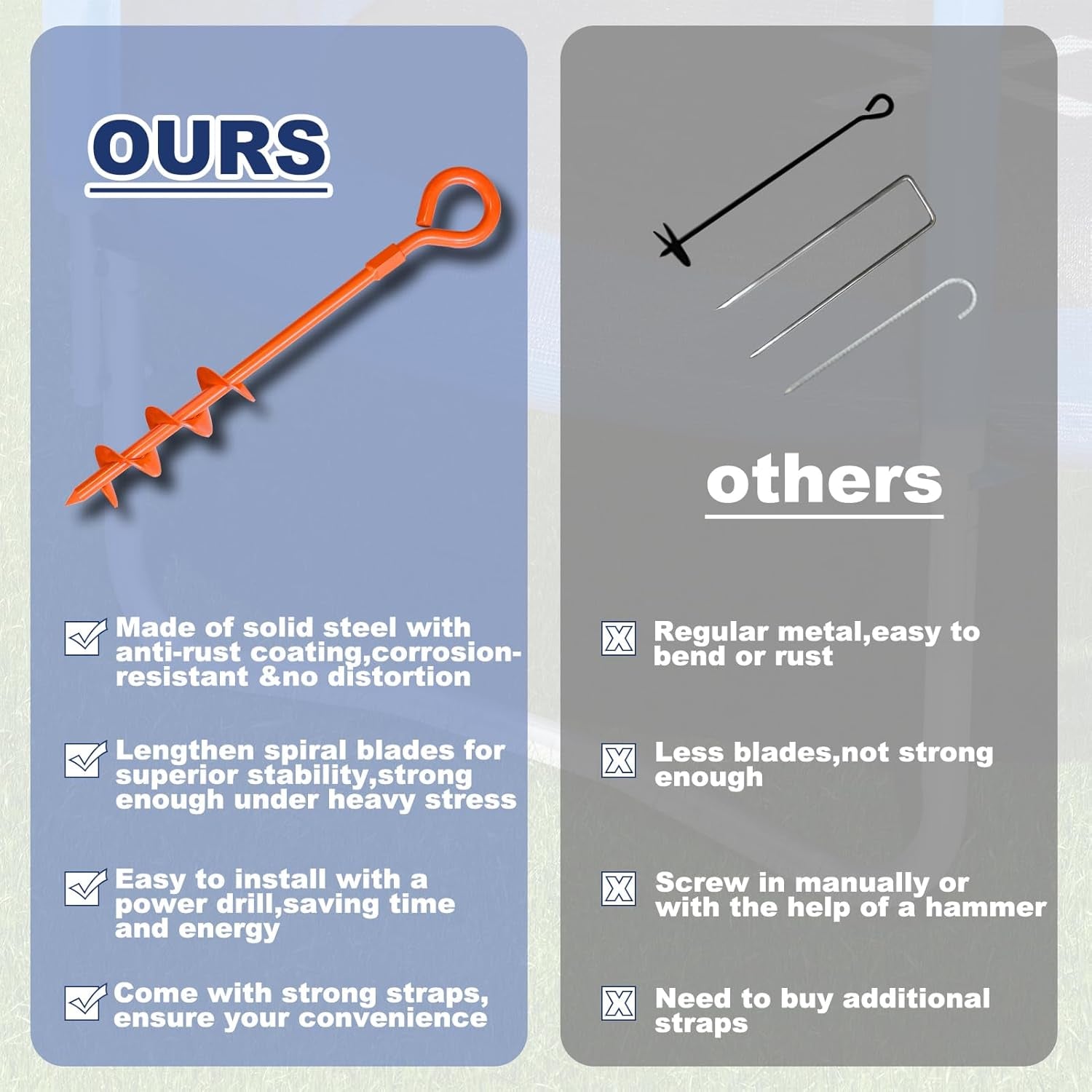 USA Trampoline Stakes Screw in Tent Stakes Parts Heavy Duty for Canopies,4-Pack Outdoor Anchor Kit with Straps(Orange)