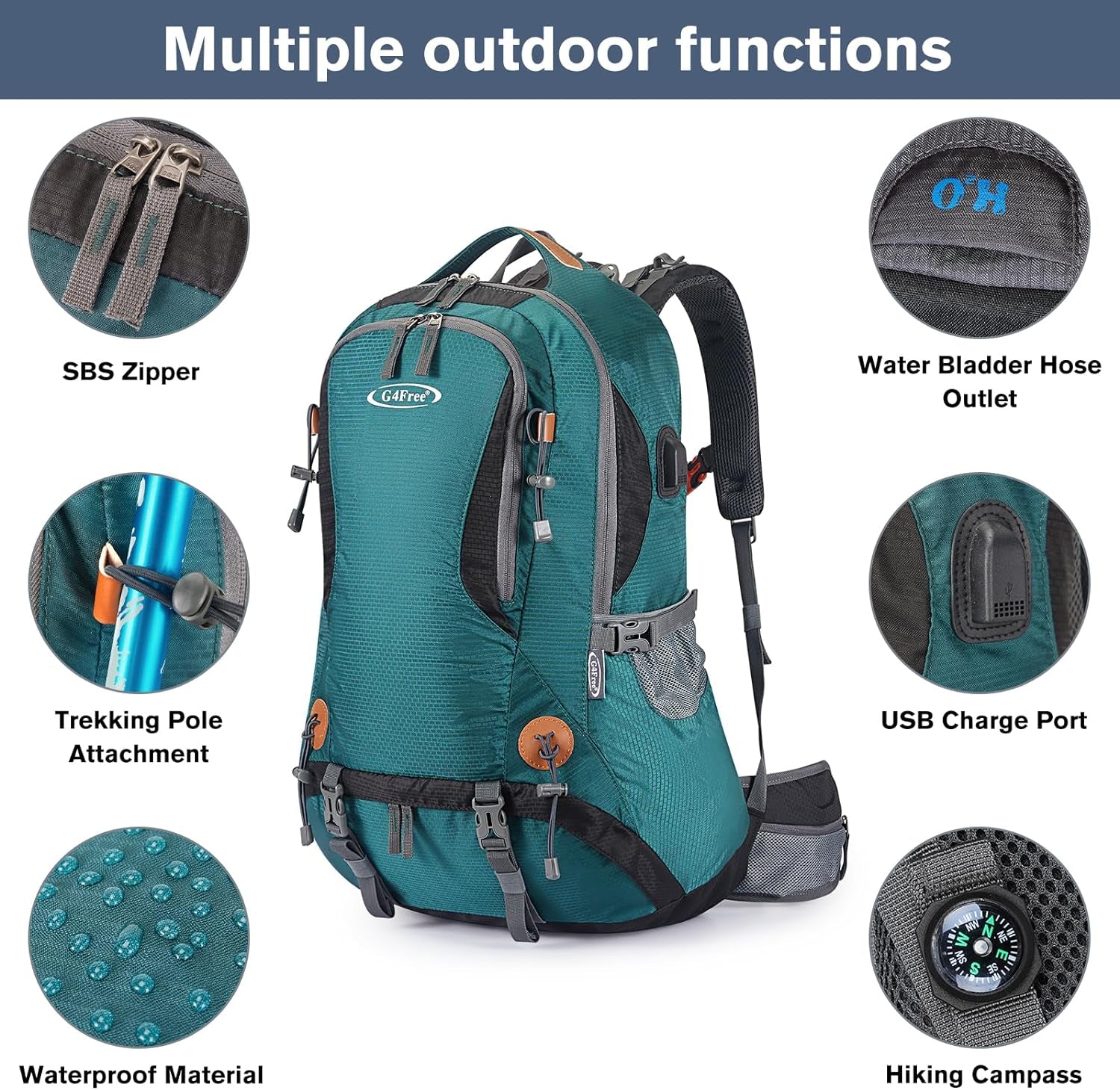 50L Hiking Backpack Waterproof Daypack Outdoor Camping Climbing Backpack with Rain Cover for Men Women