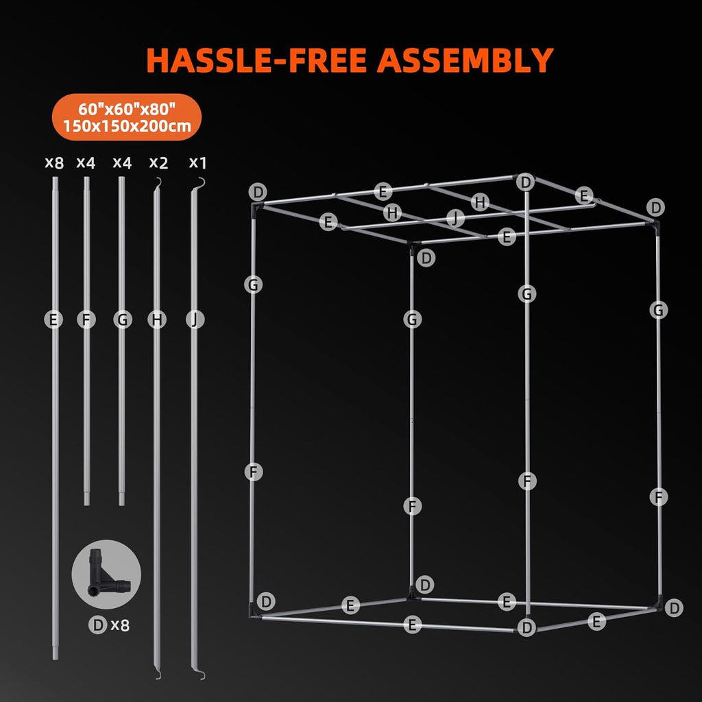 5X5 Grow Tent Pro-Grade, 60"X60"X80", with Observation Window and Floor Tray, 1680D Thicken Mylar Canvas, 5X5X6.6 for Indoor Hydroponic Growing for SF7000, SE7000, G7000