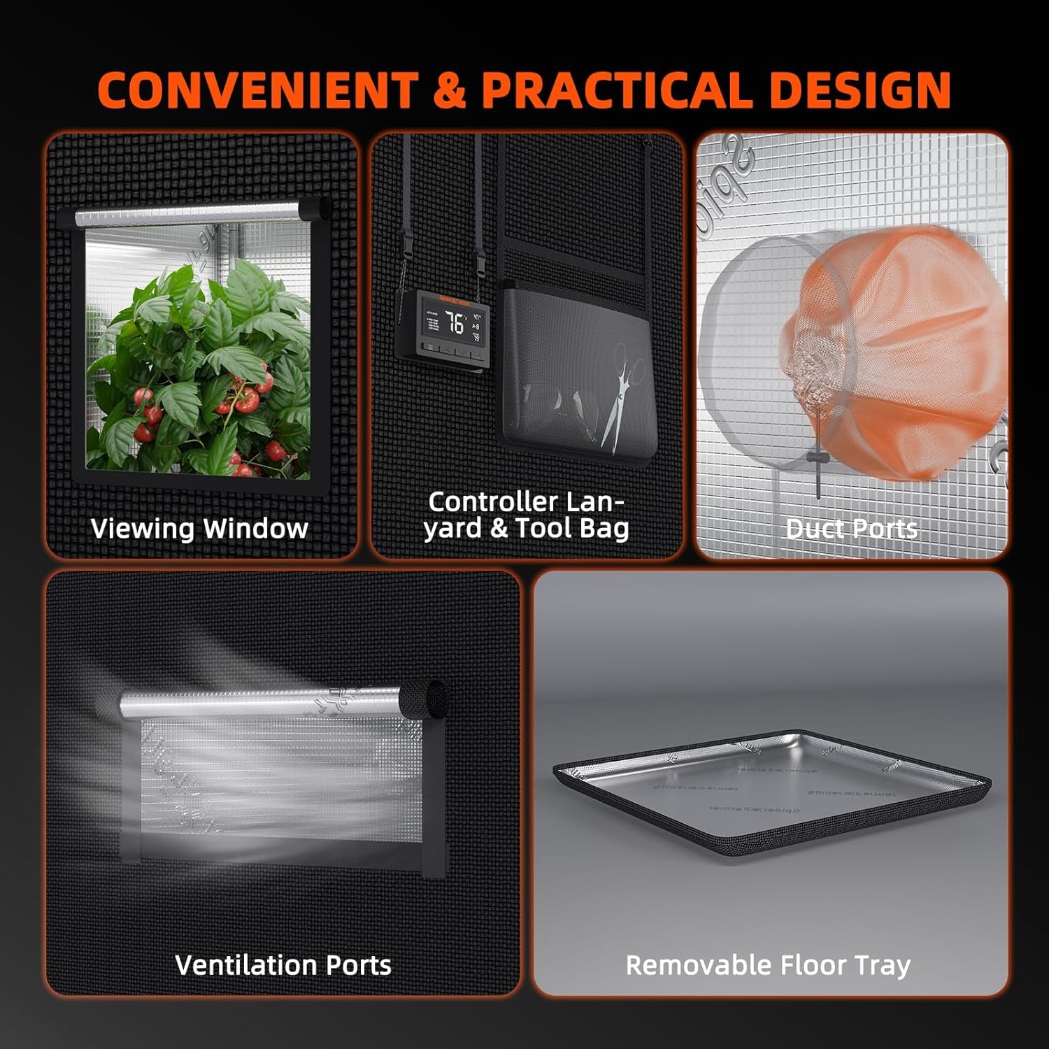 5X5 Grow Tent Pro-Grade, 60"X60"X80", with Observation Window and Floor Tray, 1680D Thicken Mylar Canvas, 5X5X6.6 for Indoor Hydroponic Growing for SF7000, SE7000, G7000